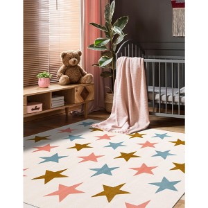 Unique Loom Whimsy Kids Twinkle Stars Washable Indoor Woven Area Rug - 1 of 4