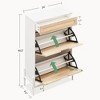 Rattan Shoe Storage Cabinet with 2 Flip Drawers, Farmhouse Narrow Shoe Organizer with a Slide-Out Drawer - 3 of 4