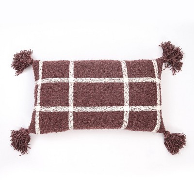 The Pillow Collection Pyralis Plaid Berry Down Filled Throw Pillow 