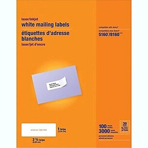 MyOfficeInnovations Laser/Inkjet Address Labels 1" x 2 5/8" White 30 Labels/Sheet 479880 - 1 of 4