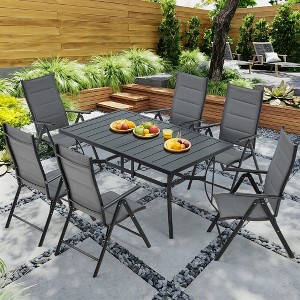 EROMMY Foldable Patio Dining Set with Metal Table & Aluminum Chairs - Durable, All-Weather Furniture for Garden, Lawn & Patio - Gray - 1 of 4