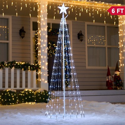 Joyfy 6 FT Animated Christmas Cone Tree Yard Lights Outdoor Decorations with 280 LED Light, Metal Stakes for Xmas Indoor Outdoor Garden Holiday Decor