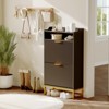 Narrow Shoe Cabinet Storage for Entryway, Modern Fluted Shoe Rack Organizer with 2 Flip Drawers and an Open Shelf - 2 of 4