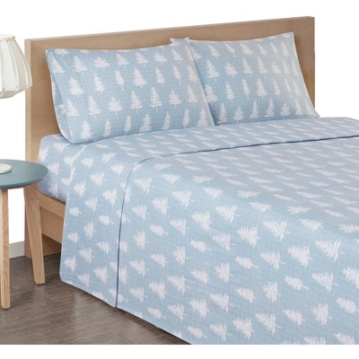 Twin Blue Forest Cotton Flannel Bedding Set
