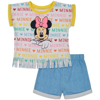 Disney Minnie Mouse Little Girls Tank Top French Terry Shorts And Scrunchie  3 Piece Outfit Set Yellow Daisies 7-8 : Target