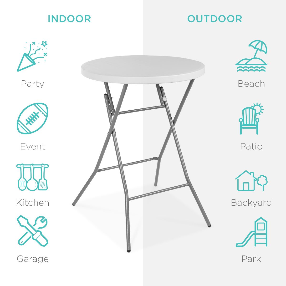 Best Choice Products 32in Bar Height Folding Table, Indoor Outdoor Accessory w/ Thick Table Top, 330lb Capacity - White - thumbnail 10