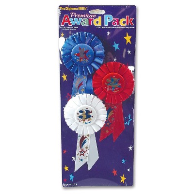 Beistle 3 1/4"" x 6 1/2"" 1st 2nd 3rd Place Award Pack Rosette 3/Pack RAP04