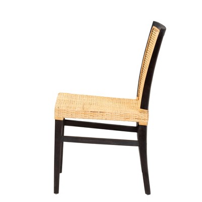 Lingga Dark Brown Mahogany and Natural Rattan Parsons Dining Chair