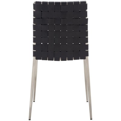 Rayne Black and Silver Woven Leather Dining Chairs, Set of 2