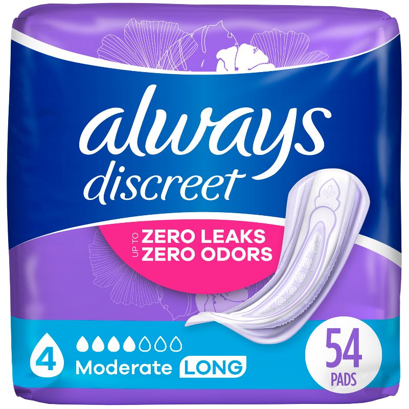 Always Discreet Incontinence & Postpartum Incontinence Pads for Women - Moderate Absorbency - Size 4, 1 of 15
