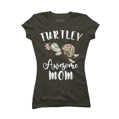 Junior's Design By Humans Turtley Awesome Mom Turtle with Flower By animalshop T-Shirt
