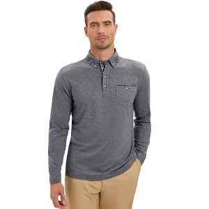Men's Polo Shirts Long Sleeve Golf Shirts Business Casual Button Collar Shirts - 1 of 4