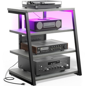 Aheaplus 4-Tier Wooden AV Component Media Stand Stereo Cabinet with Power Outlets and LED Lights - 1 of 4