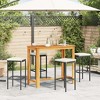 vidaXL 5-Piece Patio Bar Set - Black Poly Rattan & Solid Acacia Wood Table - Outdoor Bar Furniture with Washable Cushions - 3 of 4