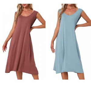 INSPIRE CHIC Women's 2 Pcs Cotton Sleeveless U-Neck Wide Strap Chemise Slip Long Nightgown - 1 of 4