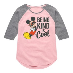 Girls' - Disney - Mickey Kind Is Cool Shirt Tail Raglan Graphic T-shirt - 1 of 3