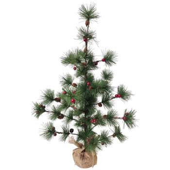 Northlight 23.5" Winter Berry Pine Tree with Pine Cones in Jute Base Christmas Decoration