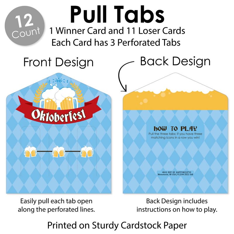Big Dot of Happiness Oktoberfest - German Beer Festival Game Pickle Cards - Pull Tabs 3-in-a-Row - Set of 12, 5 of 7