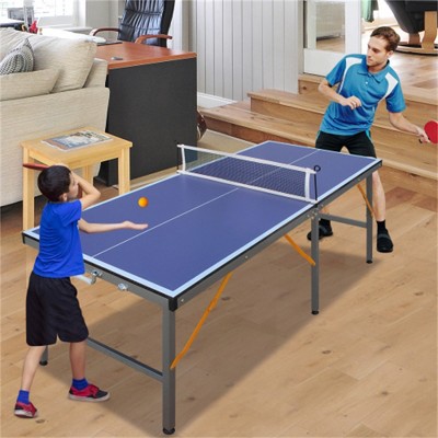 YONWAY 5ft Mid-Size Table Tennis Table Foldable & Portable Ping Pong Table Set for Indoor Games with Net, 2 Table Tennis Paddles and 3 Balls