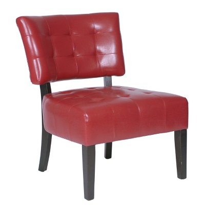 Ivory Faux Leather Tufted Slipper Chair with Wood Legs