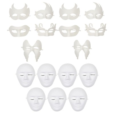 Juvale 16 Pack DIY White Masquerade Masks, Blank Costume Mask, Arts and Crafts, 10 Designs