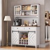 Garvee Wine Bar Cabinet, Farmhouse Kitchen Pantry Storage Cabinet with Wine Racks & Drawers, LED Lighted Kitchen Hutch with Sliding Doors - 4 of 4
