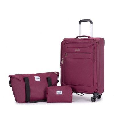 SEVOBAL Luggage 3 Piece Set with Spinner Wheels and Alloy Zipper for Comfortable Travel Experience, Red, 21.29"*13.66"*8.19"