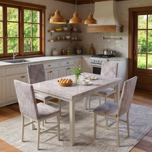 Hooseng Modern Style 5-Piece Dining Room Table And Chairs Set, Faux Marble MDF Table Top and Velvet Upholstered Chairs Dining Table Set for 4 - 1 of 4