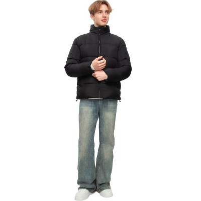 Мужские куртки Rokka&Rolla Men's Solid Puffer Coat Stand Up Collar Jacket-Black, size Large — фото 5