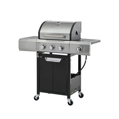 NAYSAYE Grill Racks 3 Burner Stainless Steel Gas Grill with Side Burner and Cover for Outdoor BBQ, Silver, 43.5"*17.32"*44.88"
