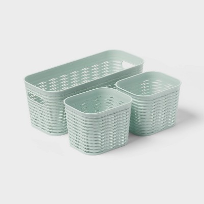 3pk Wave Assorted Decorative Basket Mint Green 5L Narrow 2c Brightroom™