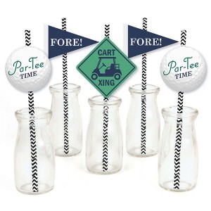 Big Dot of Happiness Par-Tee Time - Golf - Paper Straw Decor - Baby Shower or Birthday Party Striped Decorative Straws - Set of 24 - 1 of 4