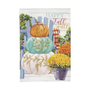 Happy Fall Stacked Pumpkins Garden Linen Flag - 1 of 3