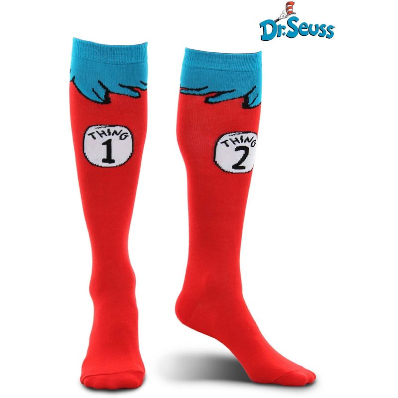 HalloweenCostumes.com One Size Fits Most  Dr. Seuss Thing 1 & Thing 2 Costume Socks for Adults., White/Red/Blue, 3 of 7