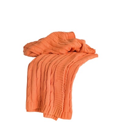 HomeRoots Orange Knitted 100% Cotton Throw Blanket