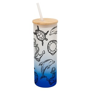 Elanze Designs Ocean Life Sea Turtle Dolphin Sailboat Wrap-Around Design 25 Ounce Frosted Gradient Glass On-The-Go Coffee Travel Skinny Tumbler Mug - 1 of 1