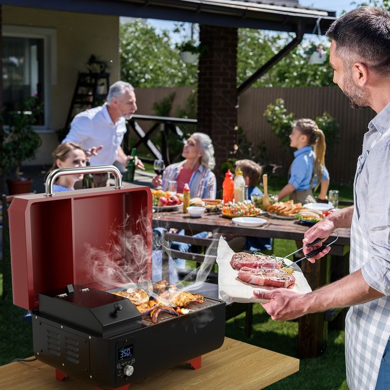 Costway Portable Tabletop Pellet Grill Outdoor Smoker BBQ w/Digital Control System Red\Black, 3 of 11