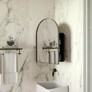 GDFStudio Agatha Modern Medicine Cabinet with Arched Mirror and Adjustable Tempered Glass Shelves - 1 of 4