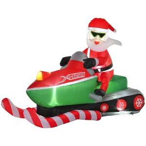 HOMCOM 7ft Christmas Inflatable Santa Claus Driving a Snowmobile, Outdoor Blow-Up Yard Decoration with LED Lights Display - 1 of 4