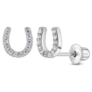Girls' Jeweled Horseshoe Screw Back Sterling Silver Earrings - In Season Jewelry - 1 of 4