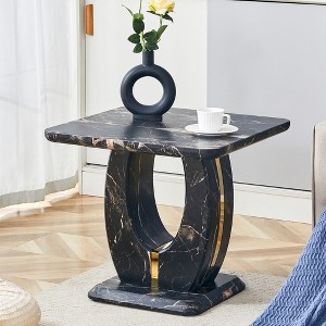 XIYUYEU Modern Square Textured-Pattern Coffee Table with O-Shaped Base,Minimalist Center Table for Living Room - 1 of 4