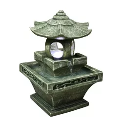 25.25" Pagoda Lantern Water Fountain with Lights Green - Hi-Line Gift