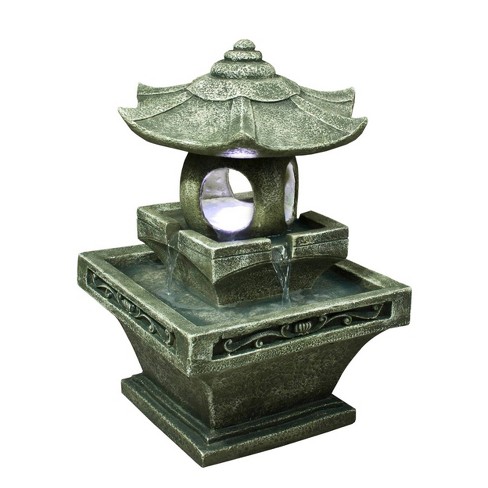 25.25" Pagoda Lantern Water Fountain with Lights Green - Hi-Line Gift - image 1 of 3