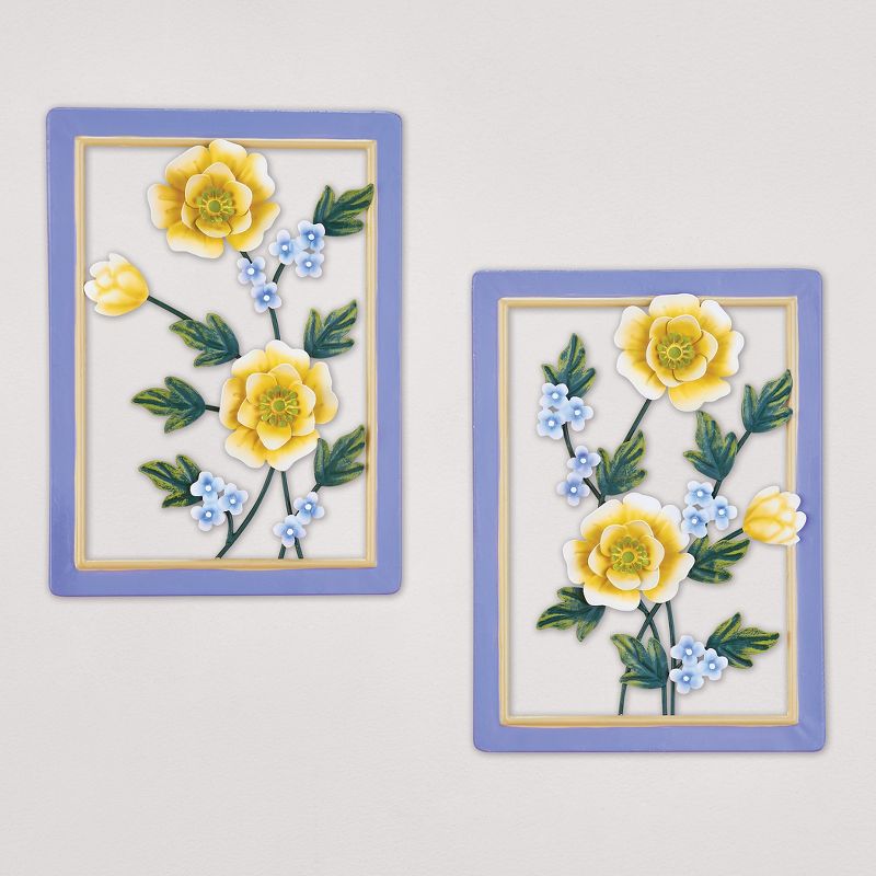 Collections Etc Hand-Painted Peonies Metal Framed Wall Art Decor - Set of 2 8" x 1" x 30", 2 of 3