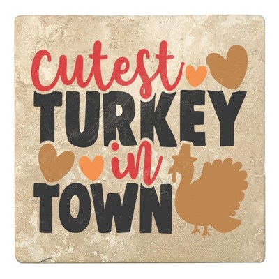 Christmas by Krebs Set of 4 Red and Black "cutest TURKEY in TOWN" Square Coasters 4"