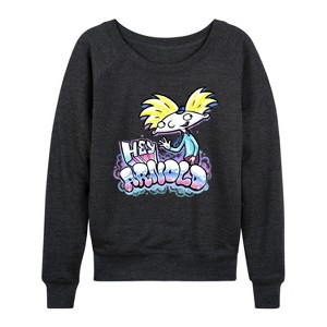 Women's - Hey Arnold! - Airbrush Arnold Lightweight French Terry Wide Neck Long Sleeve Shirt - 1 of 4