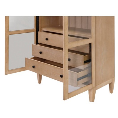 78" Light Brown Wood Arched Bookcase with 3 Drawers