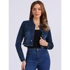 Allegra K Women's Turn Down Frayed Button Down Washed Cropped Denim Jacket - 2 of 4
