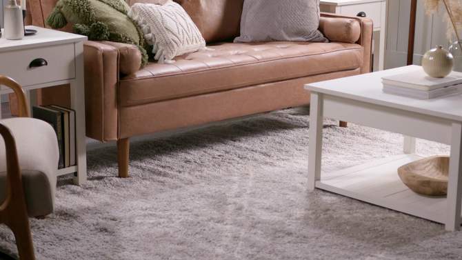 June Rustic Farmhouse Square Coffee Table with Lower Shelf Gray Wash - Saracina Home, 2 of 9, play video