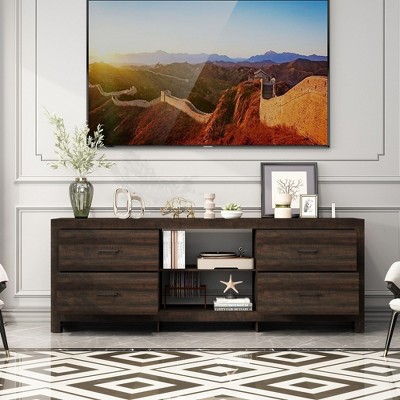 FUFU&GAGA Modern 4 Drawer Woodgrain TV Console Multifunctional Storage Cabinet for Living Room